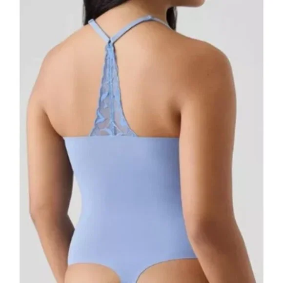 True & Co SZ Small V Neck Soft Lace Racerback Bodysuit Thong Wire Free - Picture 7 of 7